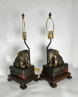 Vintage Cast Bronze Elephant Book Stack Table Lamps by Frederick Cooper  - a Pair