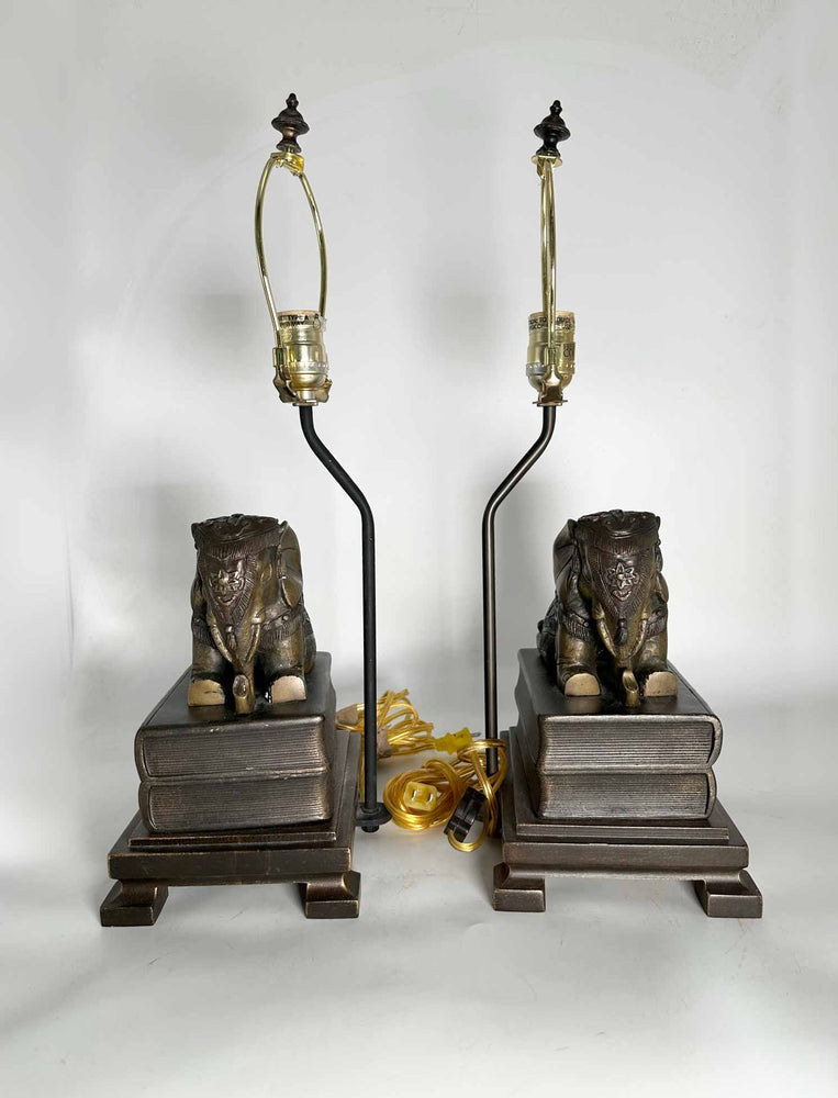 Vintage Cast Bronze Elephant Book Stack Table Lamps by Frederick Cooper  - a Pair