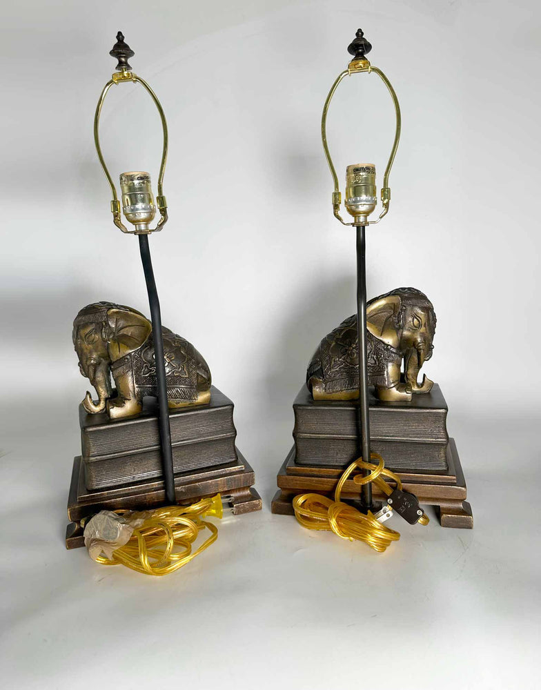 Vintage Cast Bronze Elephant Book Stack Table Lamps by Frederick Cooper  - a Pair