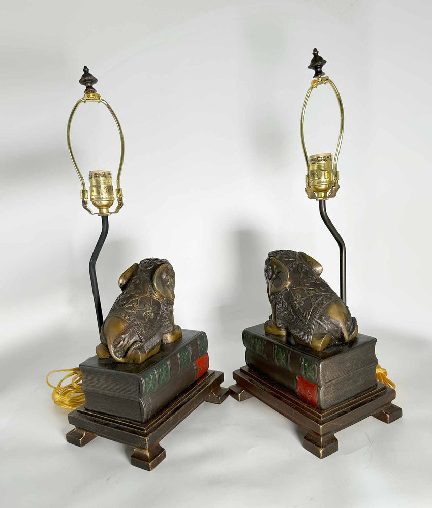 Vintage Cast Bronze Elephant Book Stack Table Lamps by Frederick Cooper  - a Pair