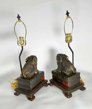 Vintage Cast Bronze Elephant Book Stack Table Lamps by Frederick Cooper  - a Pair