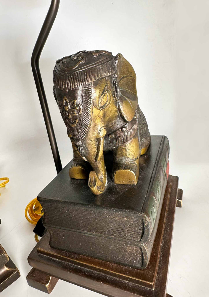 Vintage Cast Bronze Elephant Book Stack Table Lamps by Frederick Cooper  - a Pair