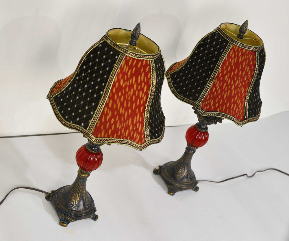 Mid Century Metal and Lucite Velvet Shades Table Lamps - a Pair