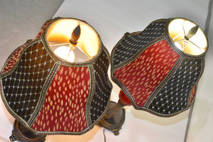 Mid Century Metal and Lucite Velvet Shades Table Lamps - a Pair