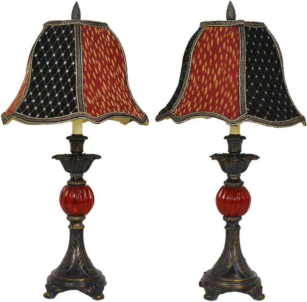 Mid Century Metal and Lucite Velvet Shades Table Lamps - a Pair