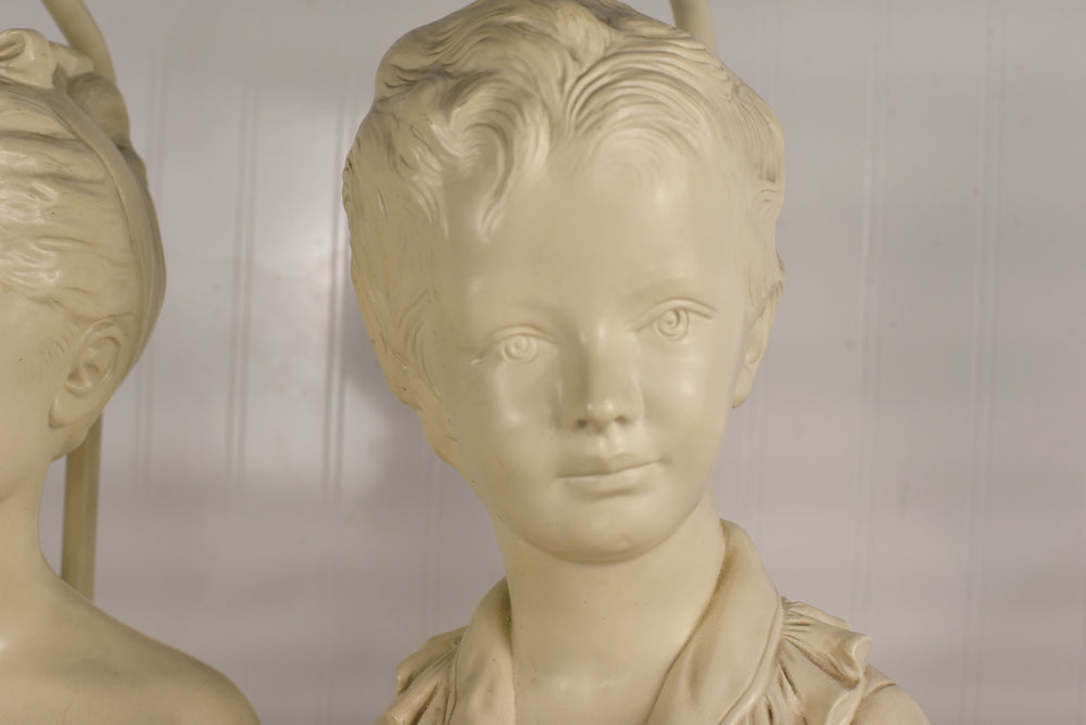 Vintage Cast Plaster Busts Louise & Alexandre Brongniart Lamps Reproductions - a Pair