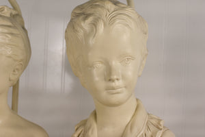 Vintage Cast Plaster Busts Louise & Alexandre Brongniart Lamps Reproductions - a Pair