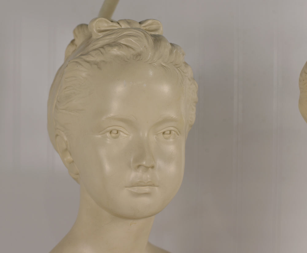 Vintage Cast Plaster Busts Louise & Alexandre Brongniart Lamps Reproductions - a Pair