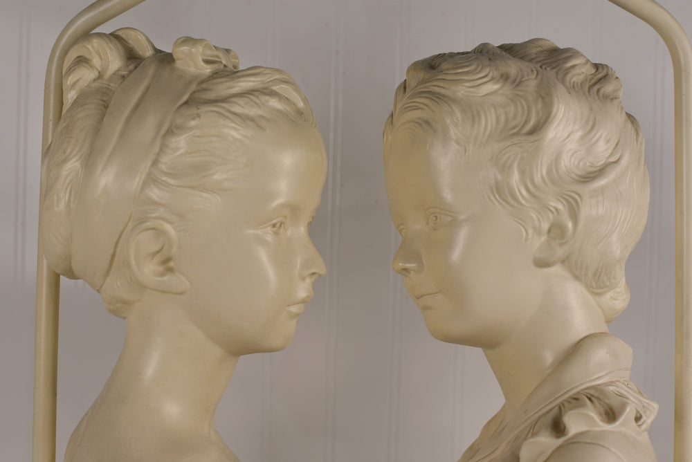 Vintage Cast Plaster Busts Louise & Alexandre Brongniart Lamps Reproductions - a Pair