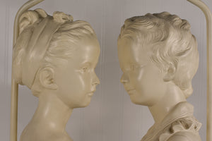 Vintage Cast Plaster Busts Louise & Alexandre Brongniart Lamps Reproductions - a Pair