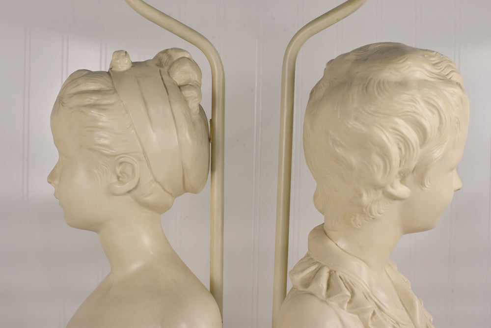 Vintage Cast Plaster Busts Louise & Alexandre Brongniart Lamps Reproductions - a Pair