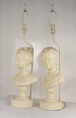 Vintage Cast Plaster Busts Louise & Alexandre Brongniart Lamps Reproductions - a Pair