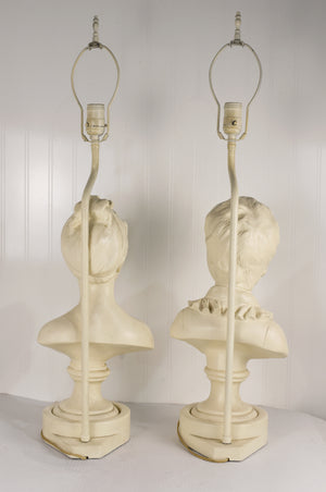 Vintage Cast Plaster Busts Louise & Alexandre Brongniart Lamps Reproductions - a Pair
