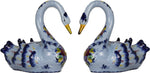 Vintage Ceramic Decorated Swans Floral Display - a Pair