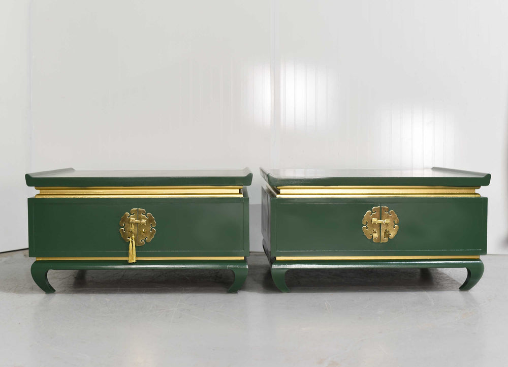 Vintage Chin Hua Ming Tables in Green and Gold  - Newly Painted