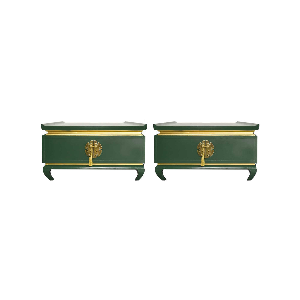 Vintage Chin Hua Ming Tables in Green and Gold  - Newly Painted