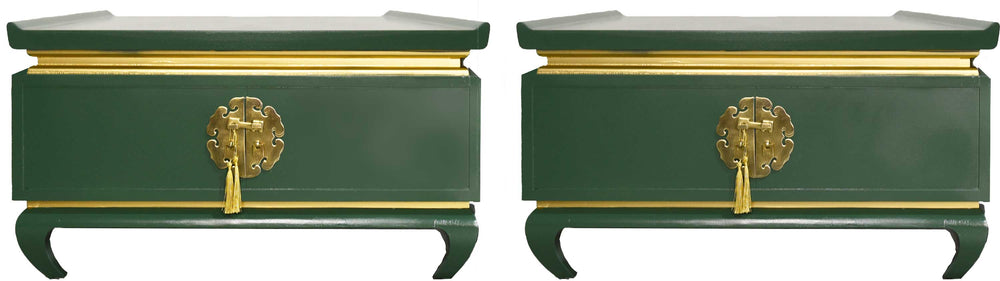 Vintage Chin Hua Ming Tables in Green and Gold  - Newly Painted