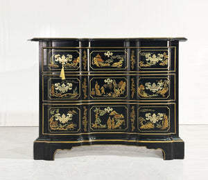 Vintage Chinoiserie Gilt Decorated Blockfront 3-Drawer Chest Et Cetera Firebird Furniture Vintage Chinoiserie Gilt Decorated Blockfront 3-Drawer Chest Et Cetera Firebird Furniture