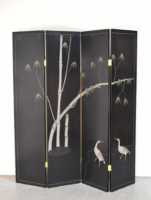 Vintage Chinoiserie Gold Leaf Lacquer 4-Leaf Room Divider Screen