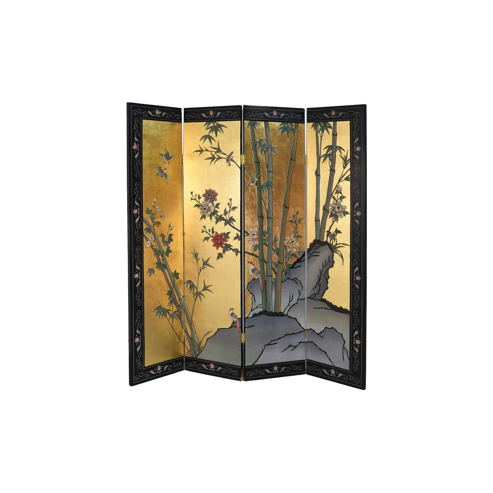 Vintage Chinoiserie Gold Leaf Lacquer 4-Leaf Room Divider Screen