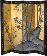 Vintage Chinoiserie Gold Leaf Lacquer 4-Leaf Room Divider Screen