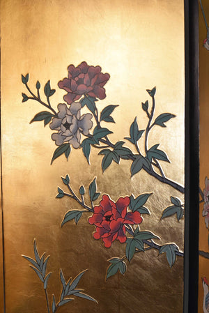 Vintage Chinoiserie Gold Leaf Lacquer 4-Leaf Room Divider Screen