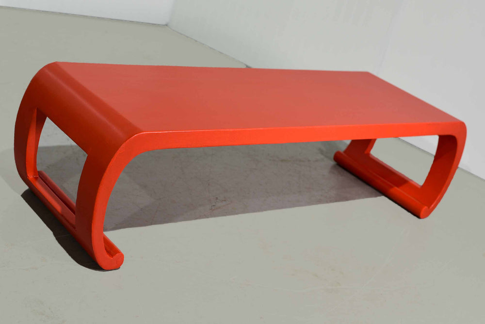 Vintage Chinoiserie Wood  Scroll Coffee Table in Red - Newly Painted