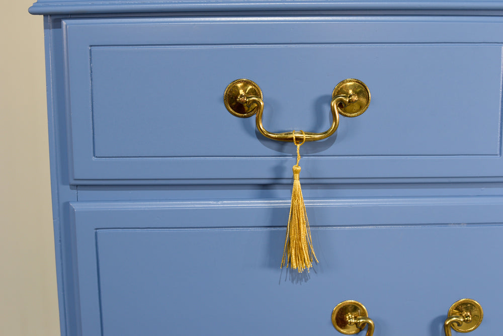 Vintage Chippendale Style 7 Drawer Dresser in Blue - Newly Painted