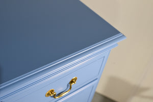 Vintage Chippendale Style 7 Drawer Dresser in Blue - Newly Painted