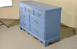 Vintage Chippendale Style 7 Drawer Dresser in Blue - Newly Painted