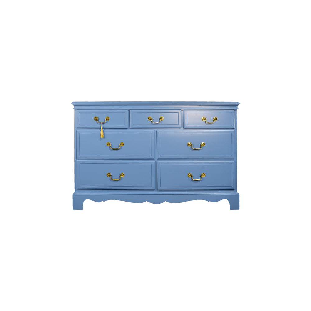 Vintage Chippendale Style 7 Drawer Dresser in Blue - Newly Painted