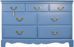 Vintage Chippendale Style 7 Drawer Dresser in Blue - Newly Painted