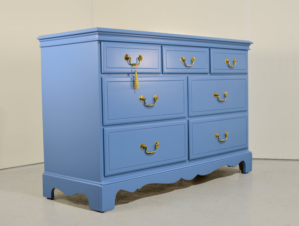 Vintage Chippendale Style 7 Drawer Dresser in Blue - Newly Painted