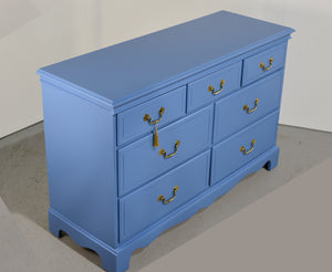 Vintage Chippendale Style 7 Drawer Dresser in Blue - Newly Painted