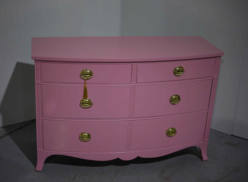 Vintage Federal Style Bow Front Mahogany 4 Drawer Dresser in Pink by D –  Firebird Furniture