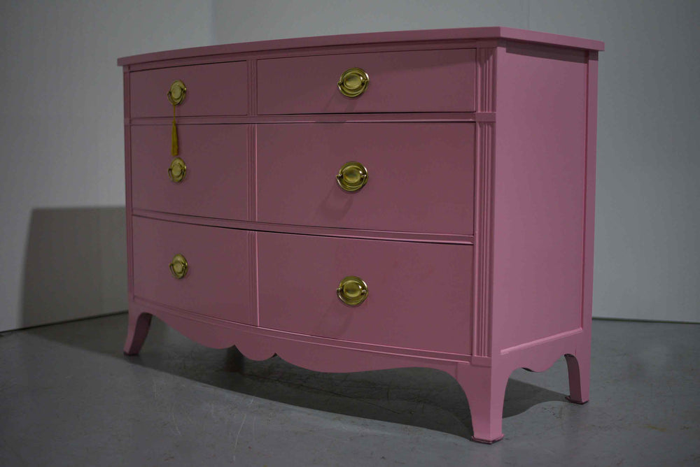 Vintage Federal Style Bow Front Mahogany 4 Drawer Dresser in Pink by D –  Firebird Furniture