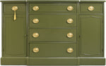 Vintage Federal Style Mahogany Sideboard Credenza in Green - Newly Painted