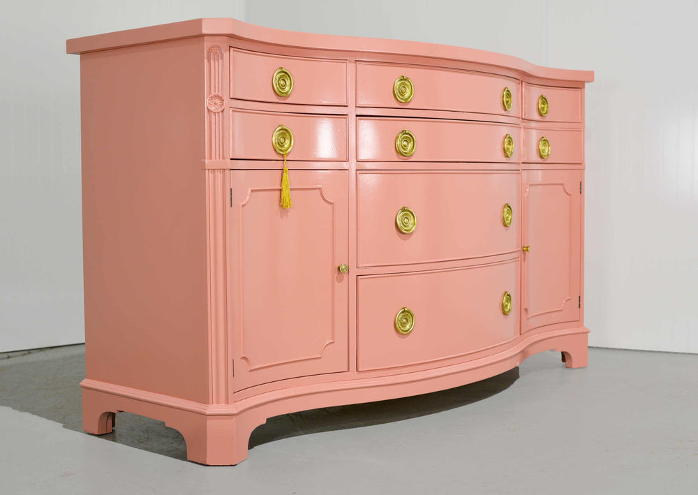 Vintage Federal Style Serpentine Front Mahogany Credenza in Pink