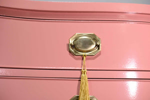 Vintage Federal Style Serpentine Front Mahogany Dresser in Pink by Morganton Furniture - Newly Painted