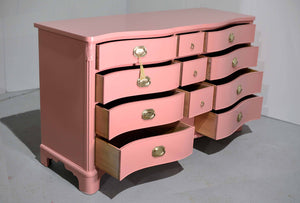 Vintage Federal Style Serpentine Front Mahogany Dresser in Pink by Morganton Furniture - Newly Painted