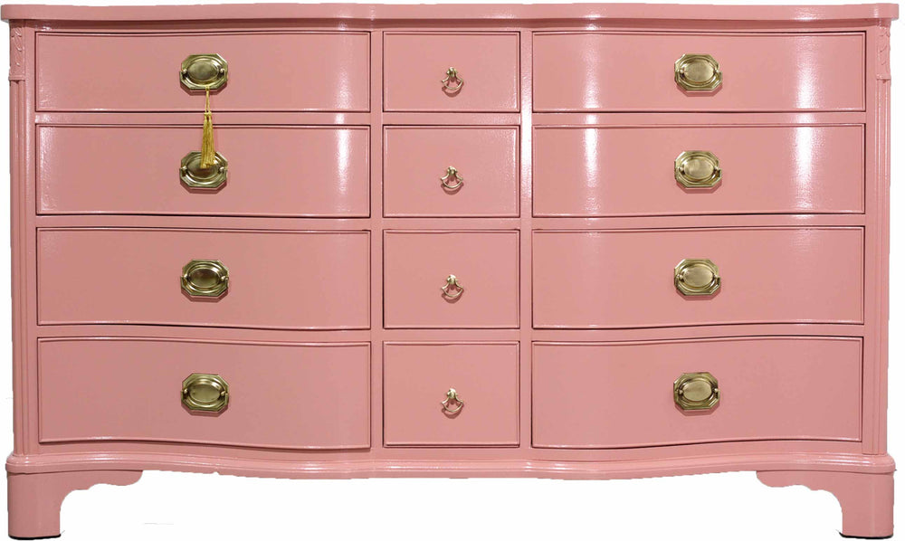 Vintage Federal Style Serpentine Front Mahogany Dresser in Pink by Morganton Furniture - Newly Painted