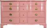 Vintage Federal Style Serpentine Front Mahogany Dresser in Pink by Morganton Furniture - Newly Painted