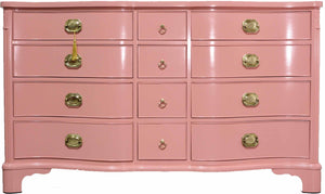 Vintage Federal Style Serpentine Front Mahogany Dresser in Pink by Morganton Furniture - Newly Painted
