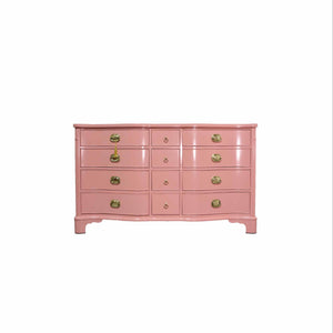 Vintage Federal Style Serpentine Front Mahogany Dresser in Pink by Morganton Furniture - Newly Painted