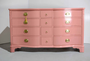 Vintage Federal Style Serpentine Front Mahogany Dresser in Pink by Morganton Furniture - Newly Painted