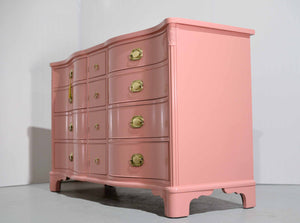 Vintage Federal Style Serpentine Front Mahogany Dresser in Pink by Morganton Furniture - Newly Painted