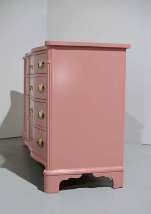 Vintage Federal Style Serpentine Front Mahogany Dresser in Pink by Morganton Furniture - Newly Painted