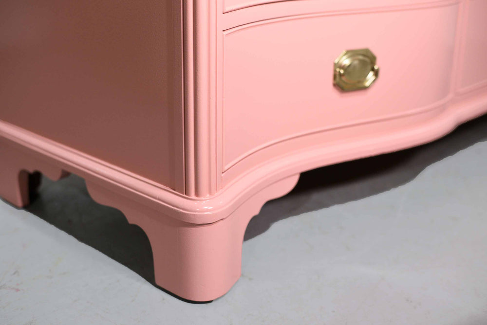 Vintage Federal Style Serpentine Front Mahogany Dresser in Pink by Morganton Furniture - Newly Painted