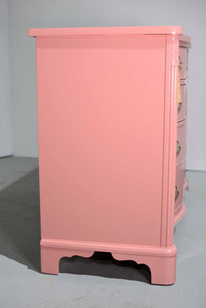 Vintage Federal Style Serpentine Front Mahogany Dresser in Pink by Morganton Furniture - Newly Painted