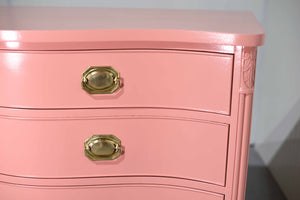 Vintage Federal Style Serpentine Front Mahogany Dresser in Pink by Morganton Furniture - Newly Painted